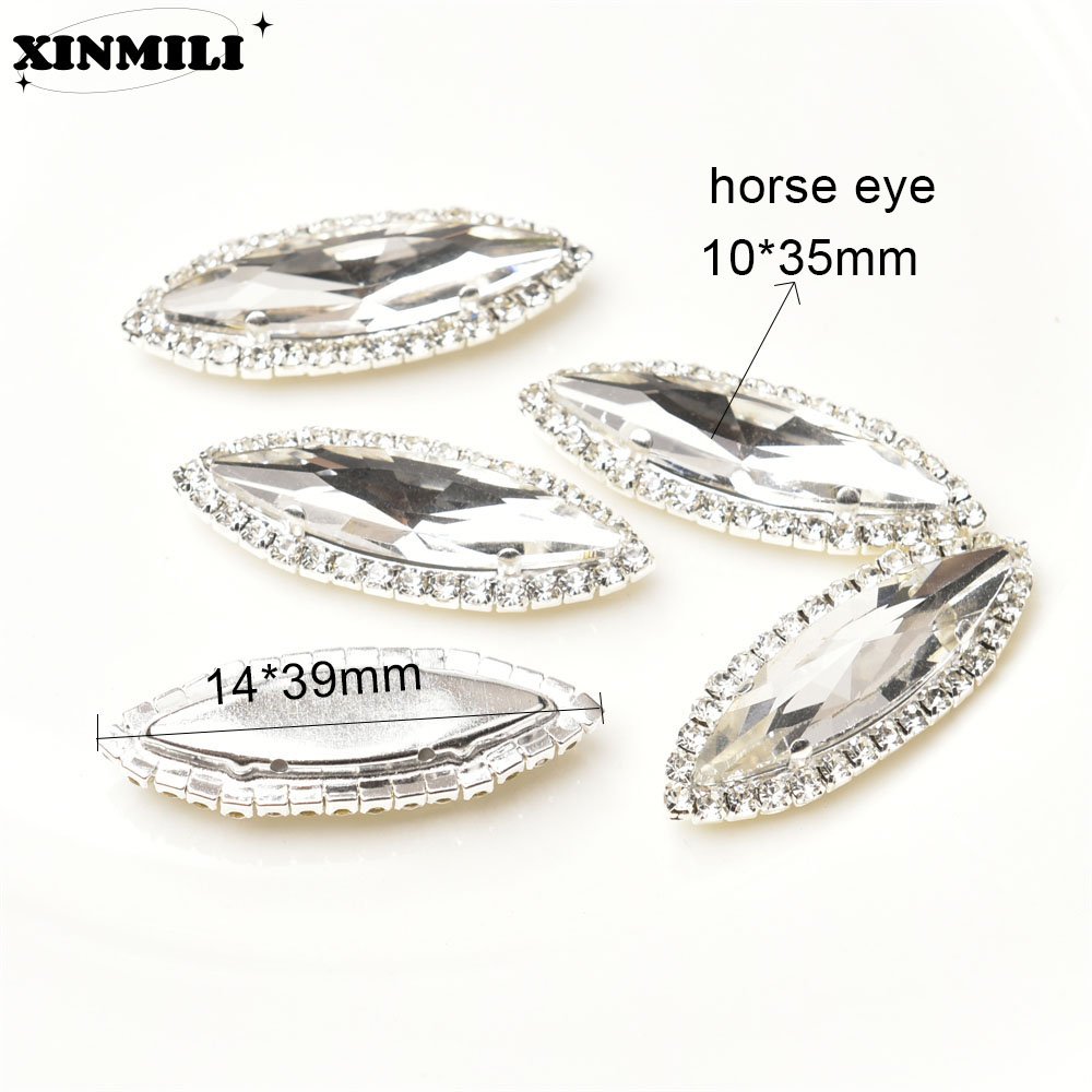 Large 10*35mm Horse Eye Shape Glass Diamonds Sew on Rhinestone With Silver Claw Marquise Crystal Stones for Clothes Shoes Bags