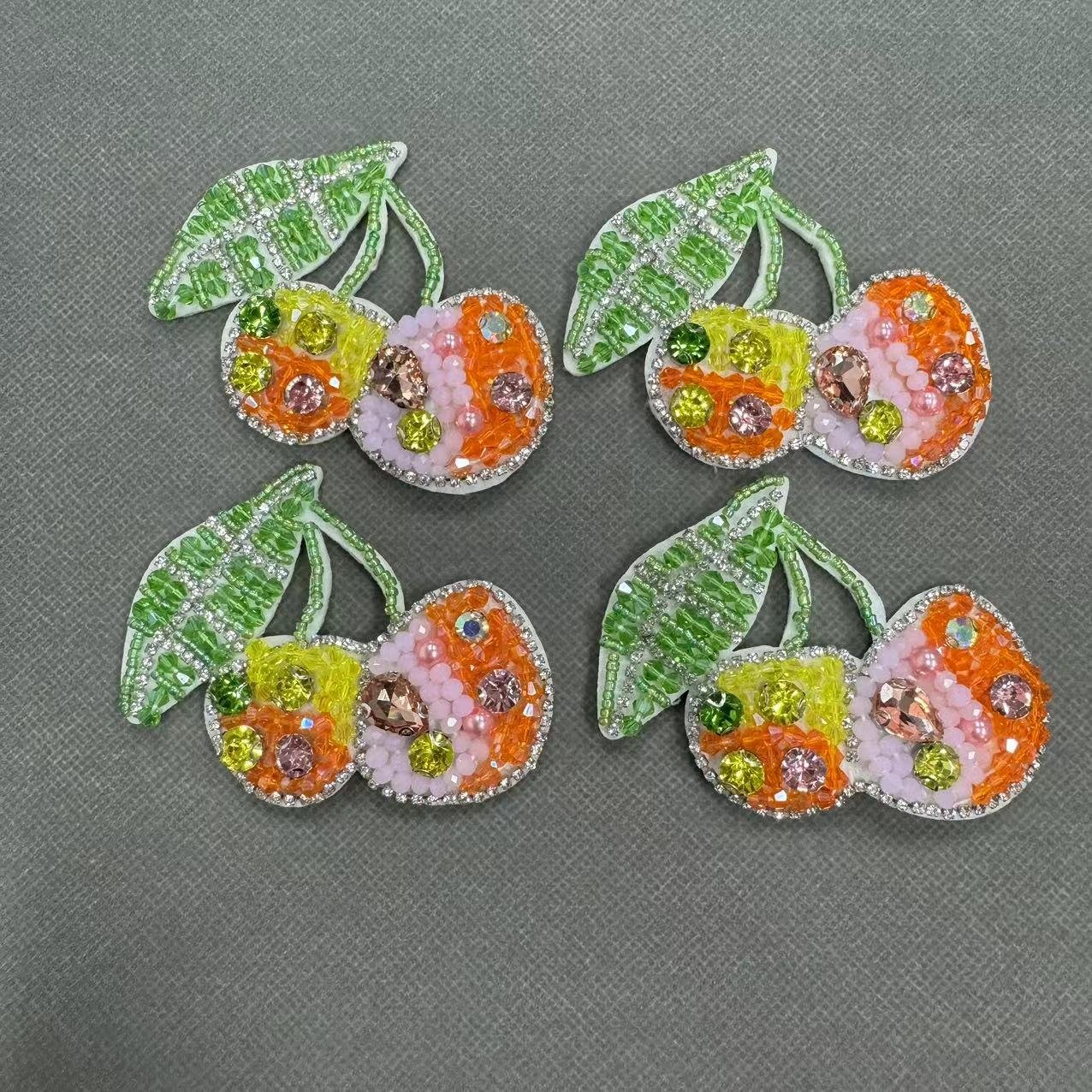 ZSY Colorful bead cherry fruit patch sew on design crystal rhinestone patch embroidered cloth DIY fruit stamp