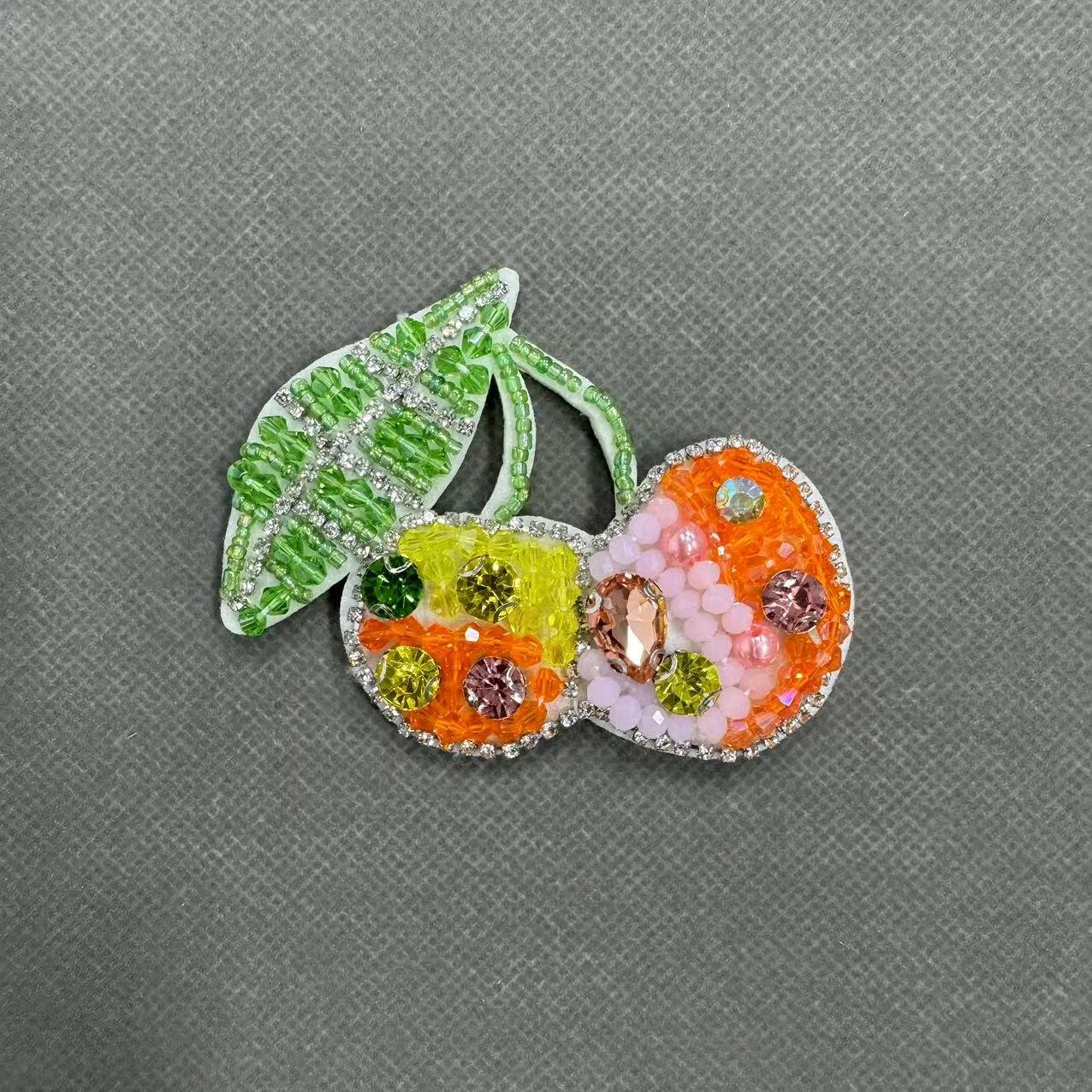 ZSY Colorful bead cherry fruit patch sew on design crystal rhinestone patch embroidered cloth DIY fruit stamp