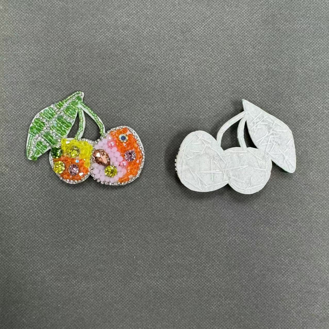 ZSY Colorful bead cherry fruit patch sew on design crystal rhinestone patch embroidered cloth DIY fruit stamp