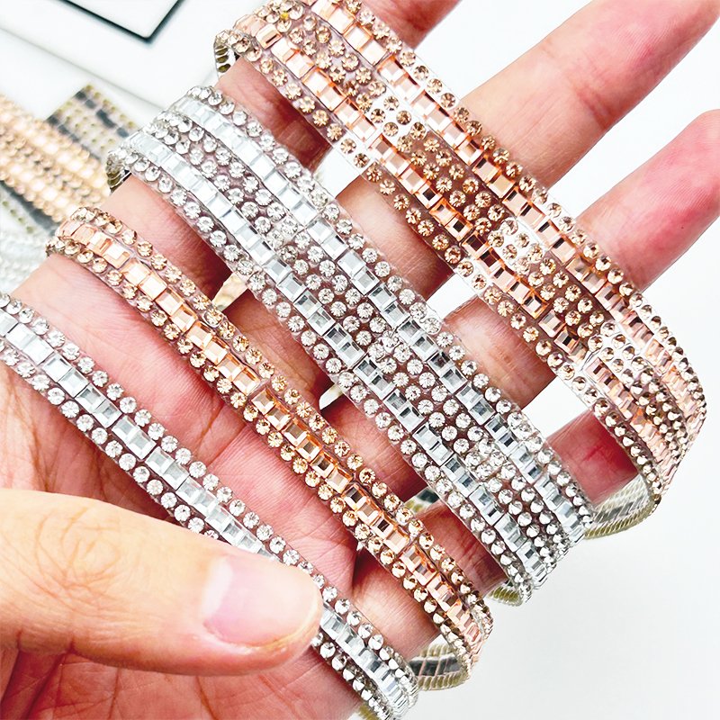 2.5*5 Glass Rhinestones Tape Trim Crystal Strass Hot fix Ribbon Strip for Shoe Clothes Bags Wedding