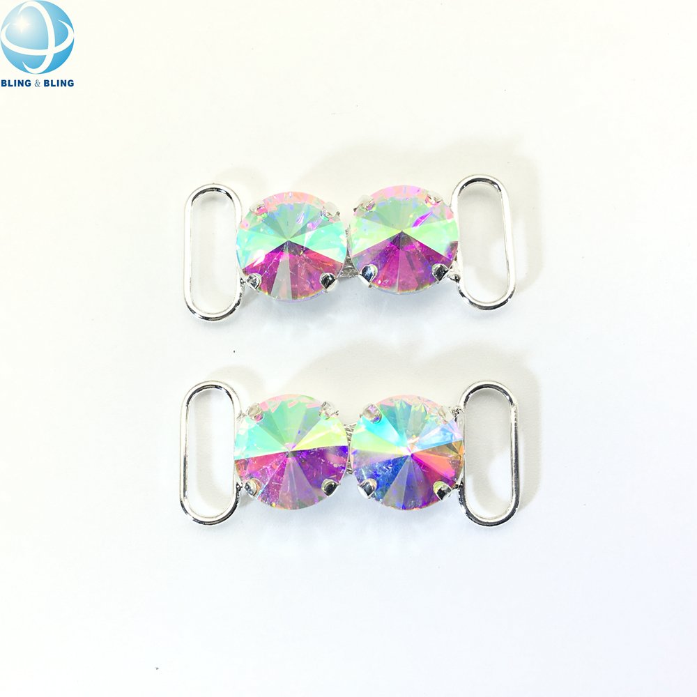 37mm Small Size Two Satellite Crystal AB Color Bra Connector Single Row Round Rhinestone Bikini Chains For Bodybuilding Suit
