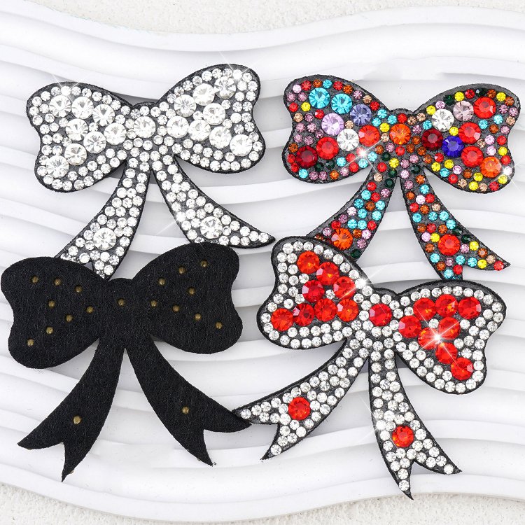 Wholesale RTS hot fix bowknot rhinestone appliques patch iron on sparkly bling bow shaped rhinestones patch for clothing hat