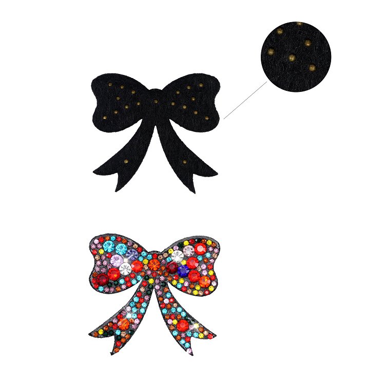 Wholesale RTS hot fix bowknot rhinestone appliques patch iron on sparkly bling bow shaped rhinestones patch for clothing hat