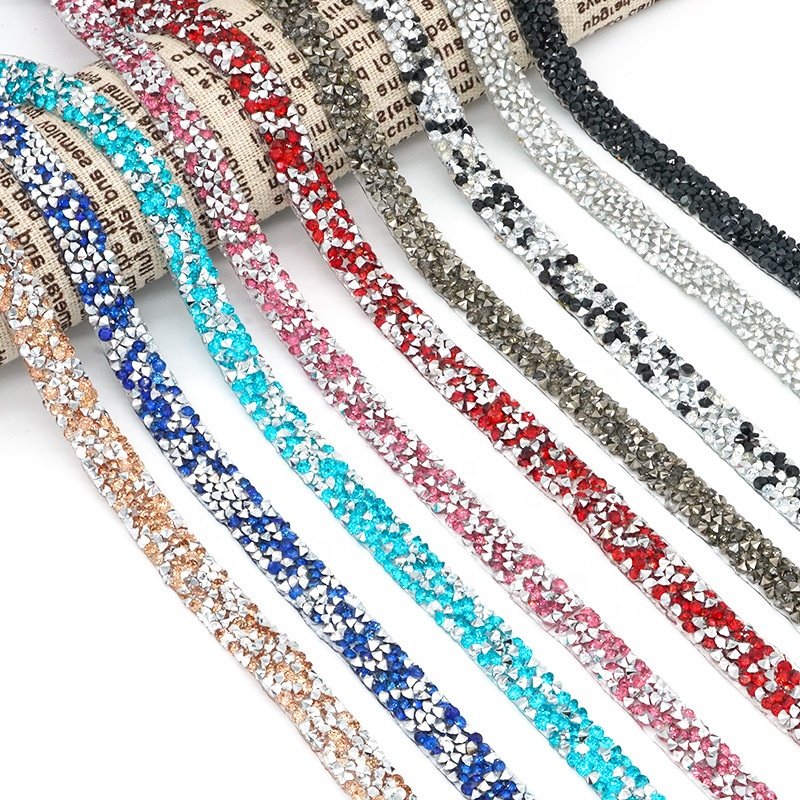 Mix Width Rhinestone Chain Tape Trim Resin Diamond Belt tape self-adhesive Chain Trim Diy Wedding Bridal Dress Sticker Ribbon
