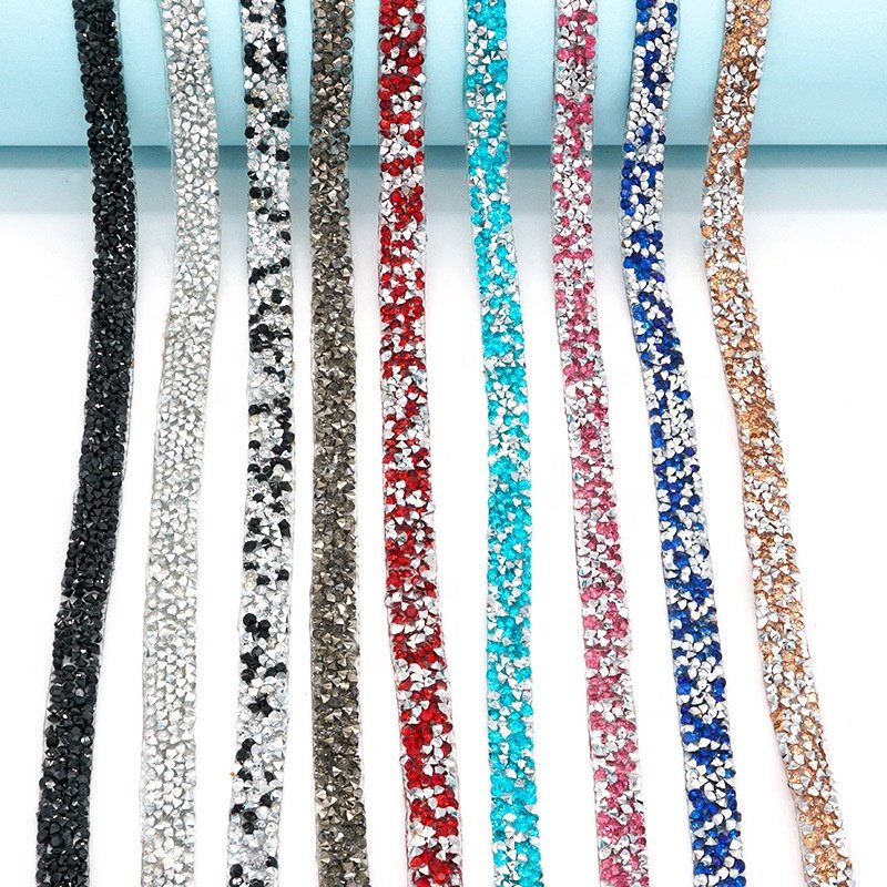 Mix Width Rhinestone Chain Tape Trim Resin Diamond Belt tape self-adhesive Chain Trim Diy Wedding Bridal Dress Sticker Ribbon
