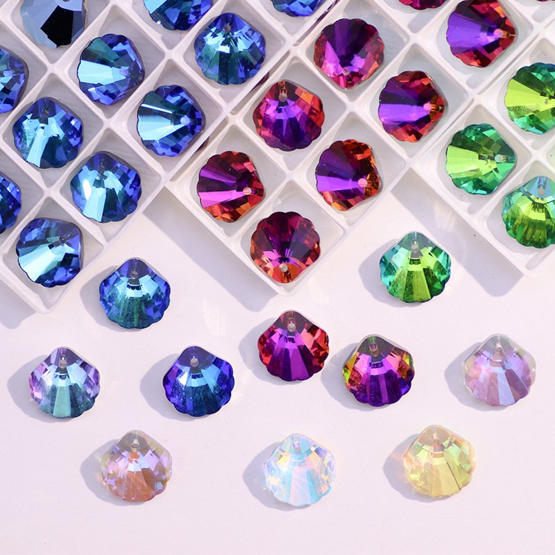 For DIY Jewelry Necklace Pendant Accessories Shining Crystal Single Hole Shell Shape Glass Rhinestones Pointback Crystal Opp Bag