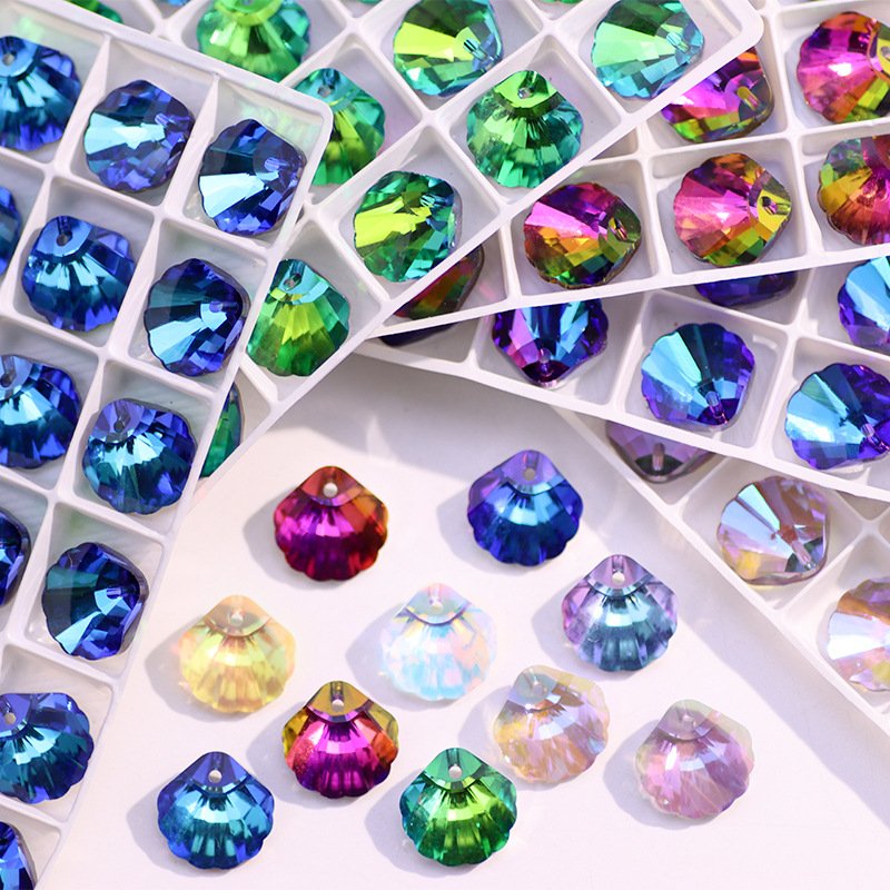 For DIY Jewelry Necklace Pendant Accessories Shining Crystal Single Hole Shell Shape Glass Rhinestones Pointback Crystal Opp Bag