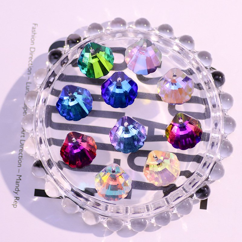 For DIY Jewelry Necklace Pendant Accessories Shining Crystal Single Hole Shell Shape Glass Rhinestones Pointback Crystal Opp Bag
