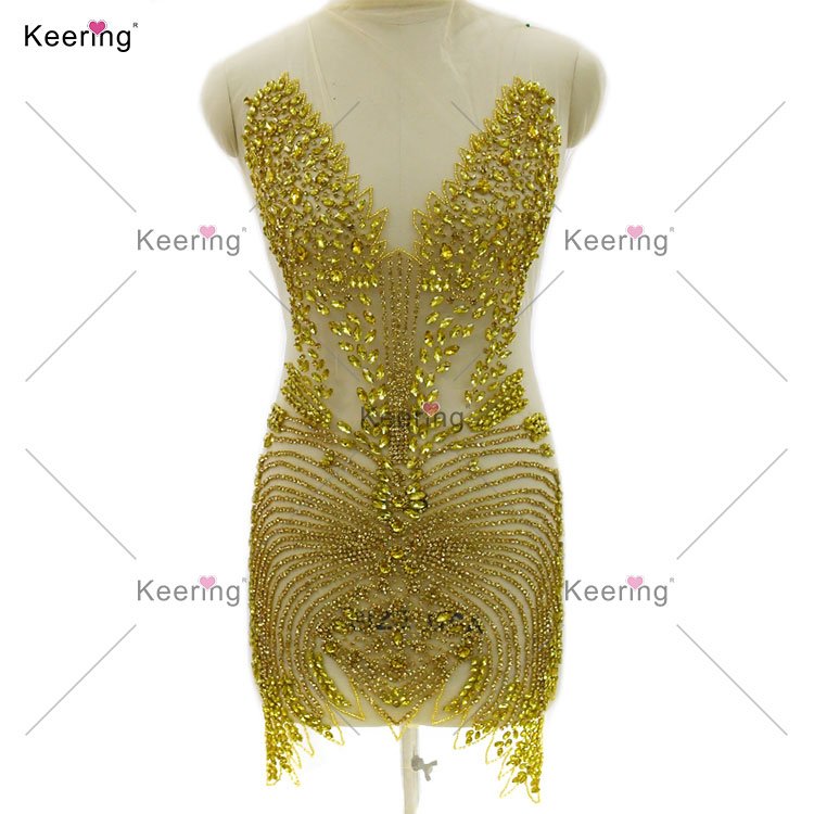 WDP-450 Keering Quality Rhinestone Bodice Applique Full Body Beaded Crystal Evening Dresses Patches For Gown