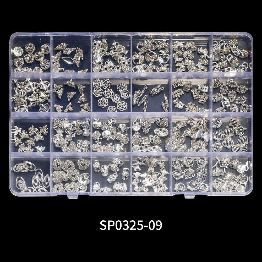24grid Style Crystal Mix Alloy Crow Heart Cross Planet Diamond Flat Back Rhinestones For Nails