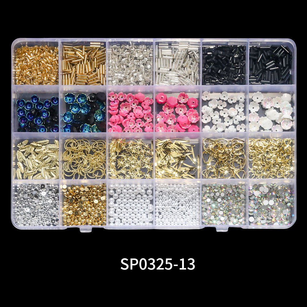 24grid Style Crystal Mix Alloy Crow Heart Cross Planet Diamond Flat Back Rhinestones For Nails
