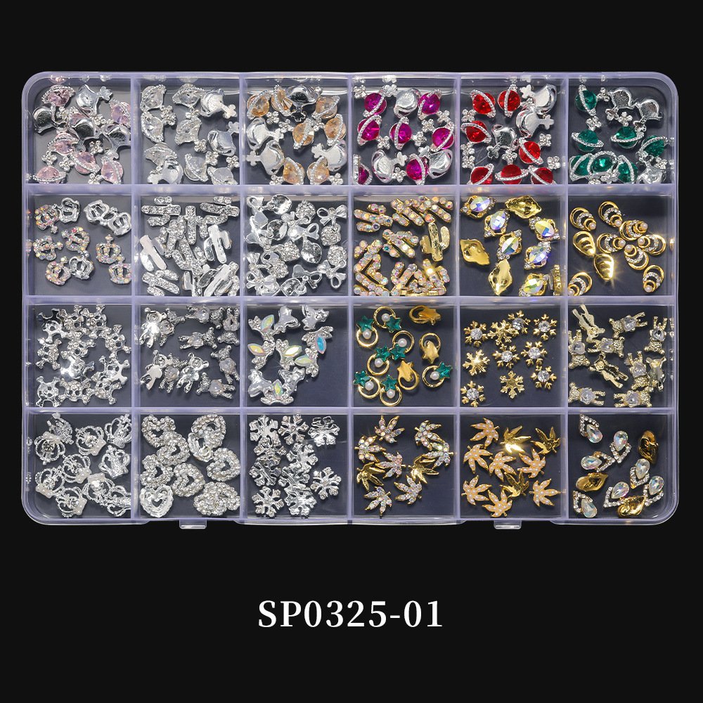 24grid Style Crystal Mix Alloy Crow Heart Cross Planet Diamond Flat Back Rhinestones For Nails