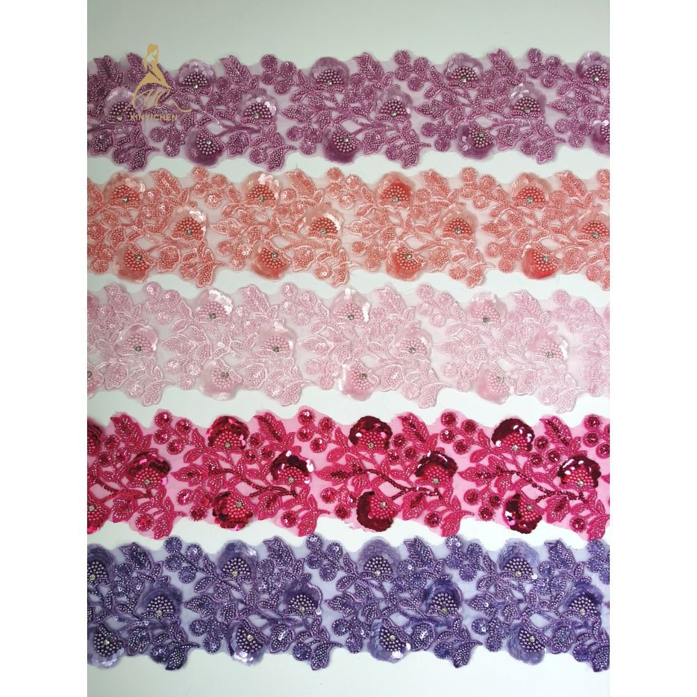 New Design Wholesale Rhinestone Trimming Embroidery Beaded Sequined Lace Trim for cloth dress