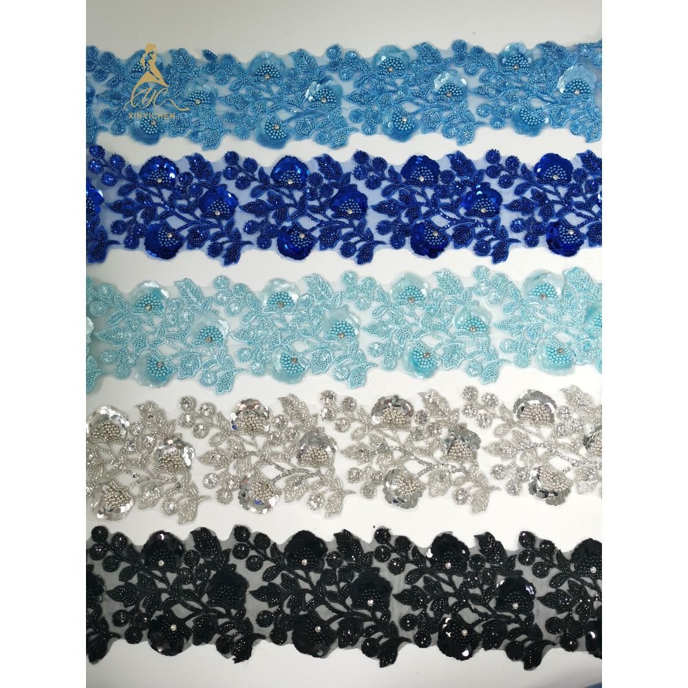 New Design Wholesale Rhinestone Trimming Embroidery Beaded Sequined Lace Trim for cloth dress