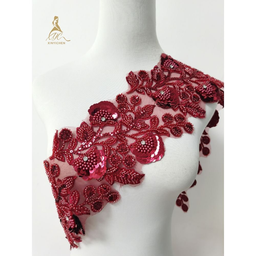 New Design Wholesale Rhinestone Trimming Embroidery Beaded Sequined Lace Trim for cloth dress