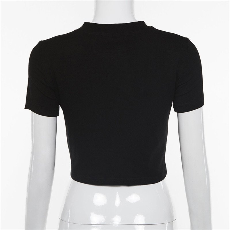 Low MOQ Custom Bling Cropped Tops Tees Shirt with Rhinestone Logo