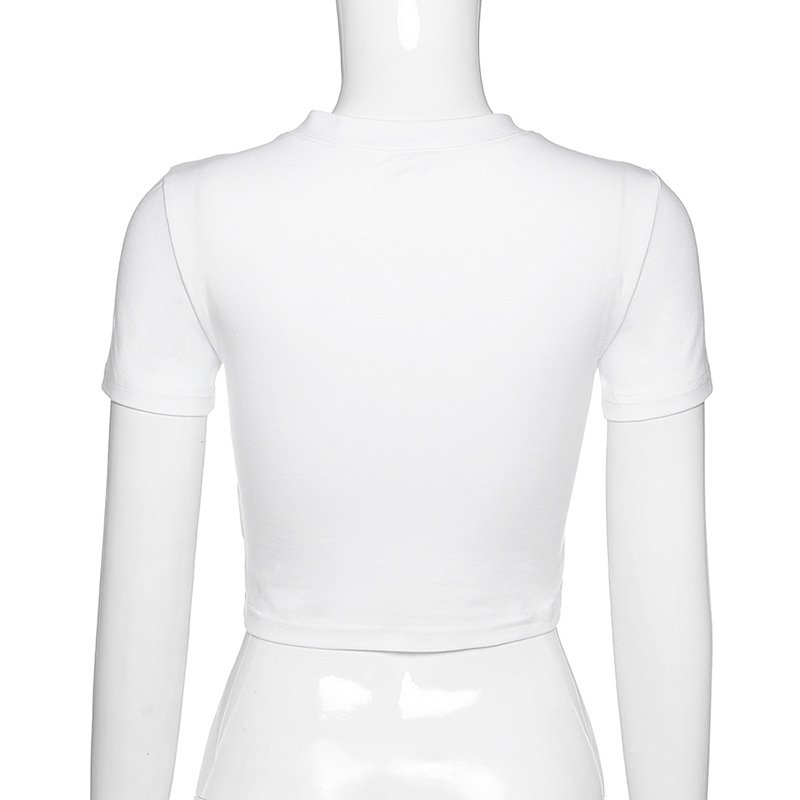 Low MOQ Custom Bling Cropped Tops Tees Shirt with Rhinestone Logo