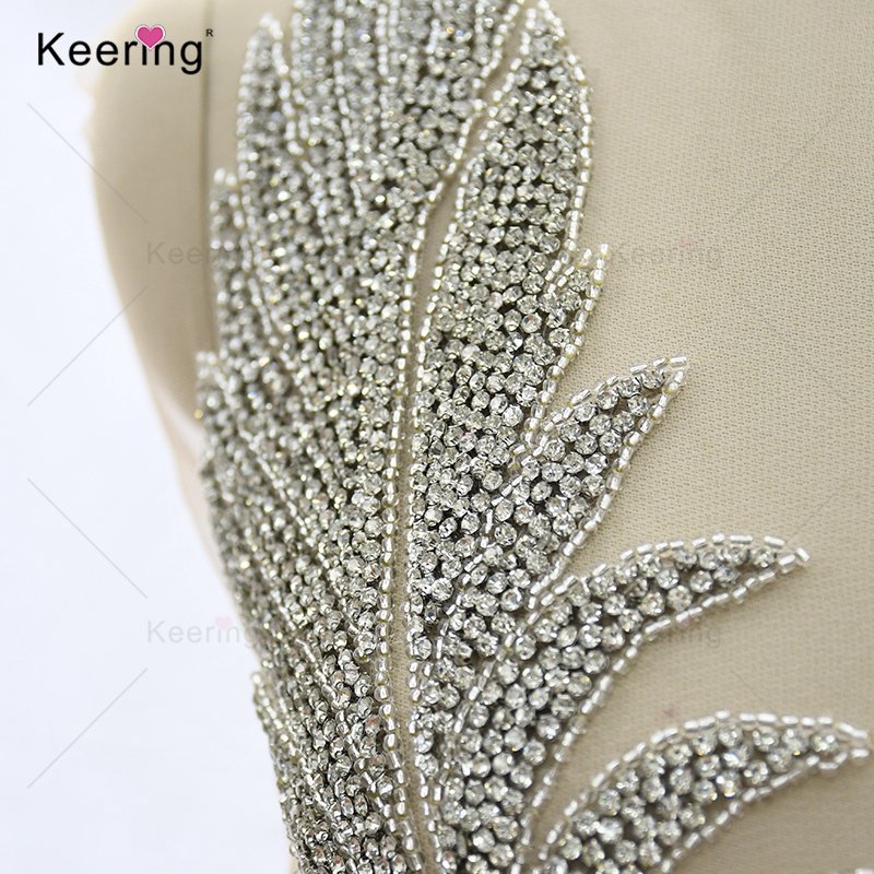 WDP-368 Keering Custom Color Crystal Dress Patch Beaded Lavender Rhinestone Bodice Applique Bridal Purple