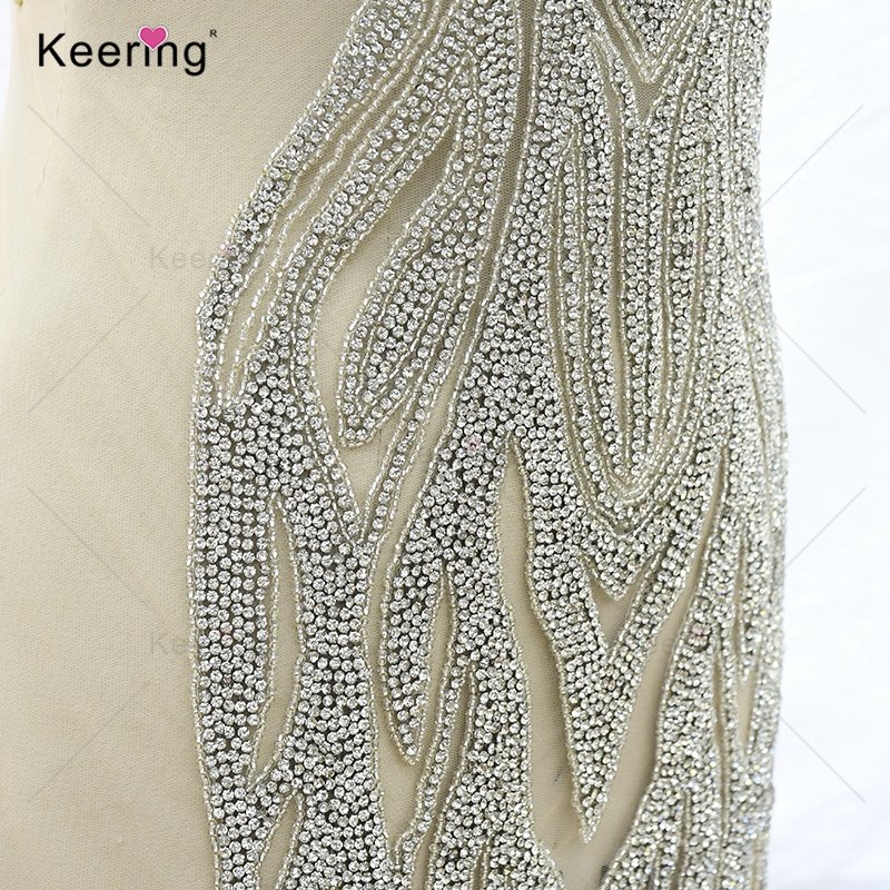 WDP-368 Keering Custom Color Crystal Dress Patch Beaded Lavender Rhinestone Bodice Applique Bridal Purple