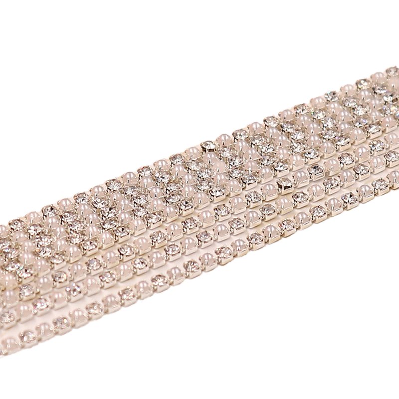 Square-Shape Claw Cup Pearl Rhinestone DIY Decorative Chain for Sewing on Clothing Bags Shoes Style Glass Material
