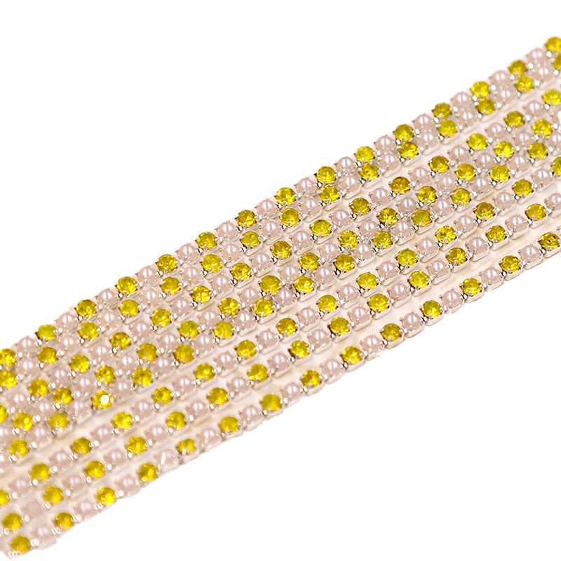 Square-Shape Claw Cup Pearl Rhinestone DIY Decorative Chain for Sewing on Clothing Bags Shoes Style Glass Material