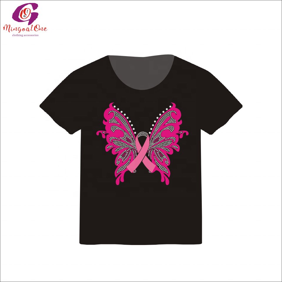 Good Selling Shiny Pink Ribbon Iron On Rhinestone Motif Bling Cancer Ribbon SISTERS Words Hot Fix Rhinestone Transfer for Shirt
