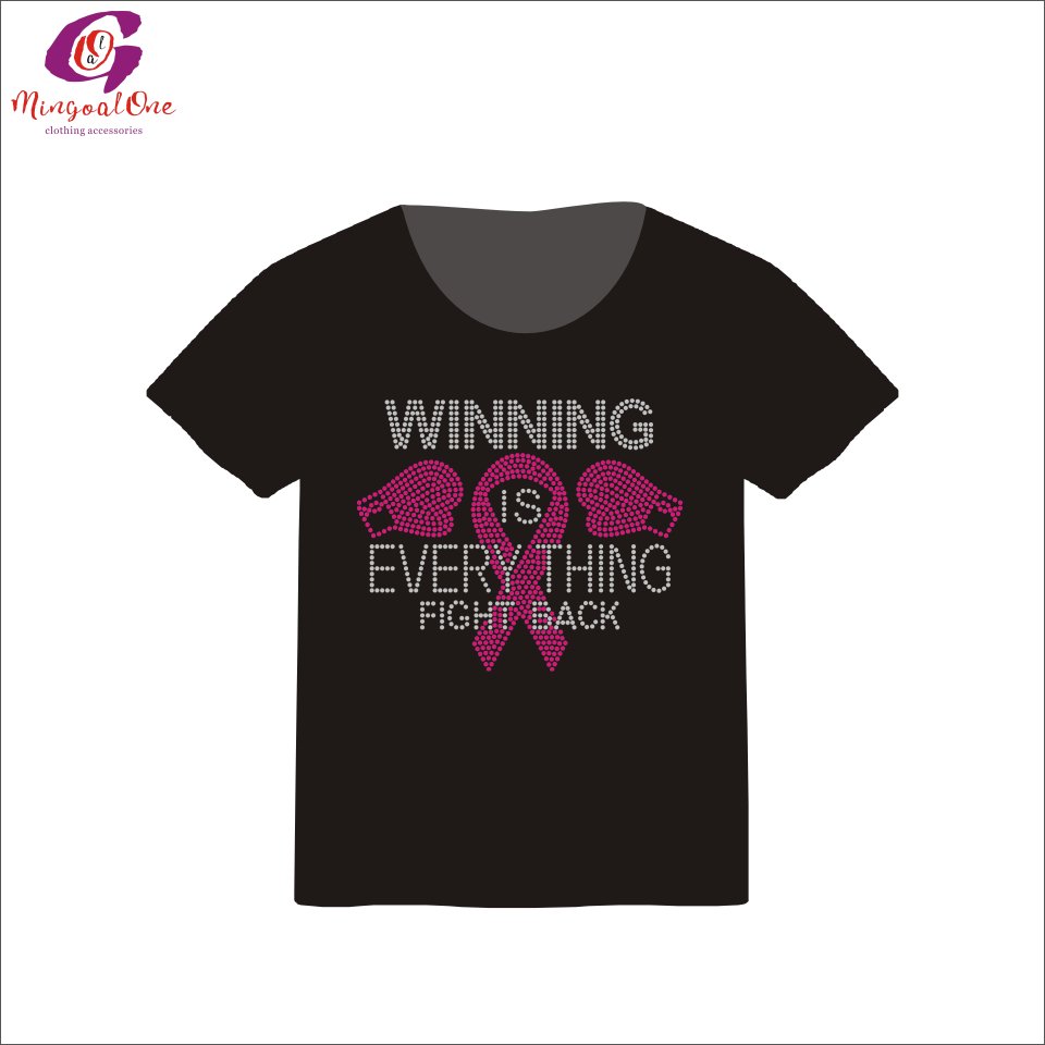 Good Selling Shiny Pink Ribbon Iron On Rhinestone Motif Bling Cancer Ribbon SISTERS Words Hot Fix Rhinestone Transfer for Shirt