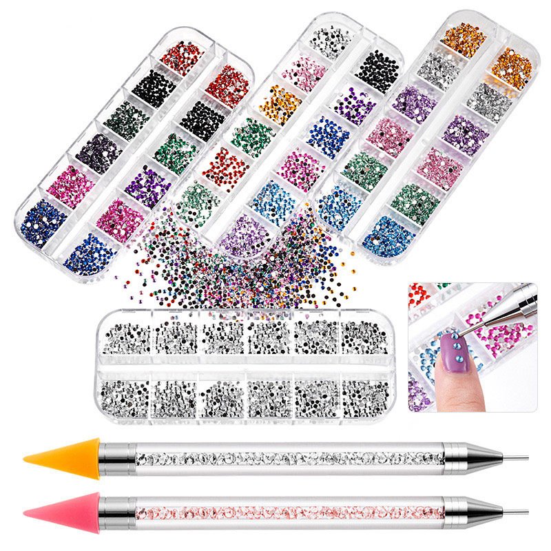 Hot 3pcs/set Mixed Ab Crystal Pearl Nail Double End Dotting Tweezers Manicure Diy Beauty Salon 3d Rhinestone Kit For Nails Tools