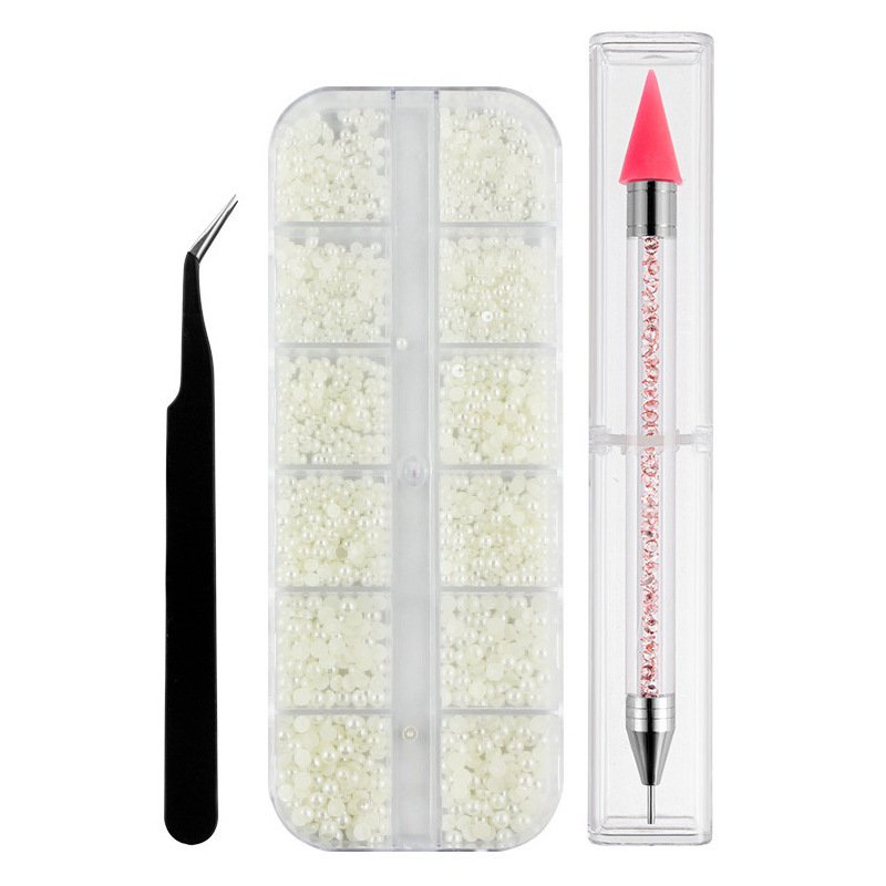 Hot 3pcs/set Mixed Ab Crystal Pearl Nail Double End Dotting Tweezers Manicure Diy Beauty Salon 3d Rhinestone Kit For Nails Tools