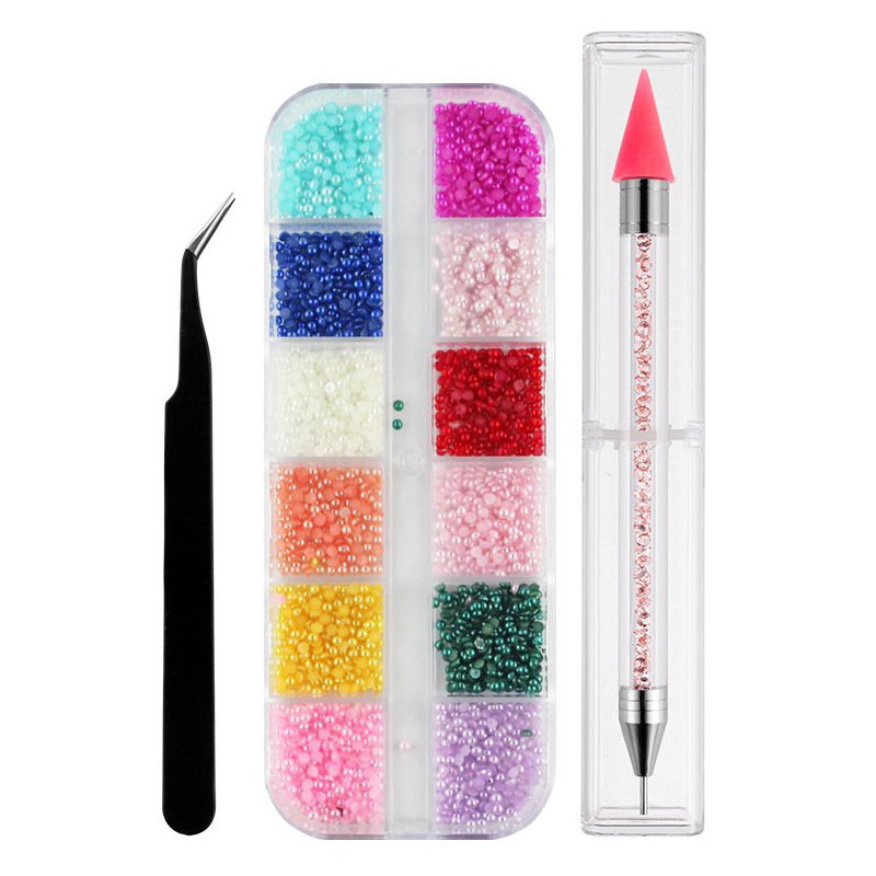 Hot 3pcs/set Mixed Ab Crystal Pearl Nail Double End Dotting Tweezers Manicure Diy Beauty Salon 3d Rhinestone Kit For Nails Tools
