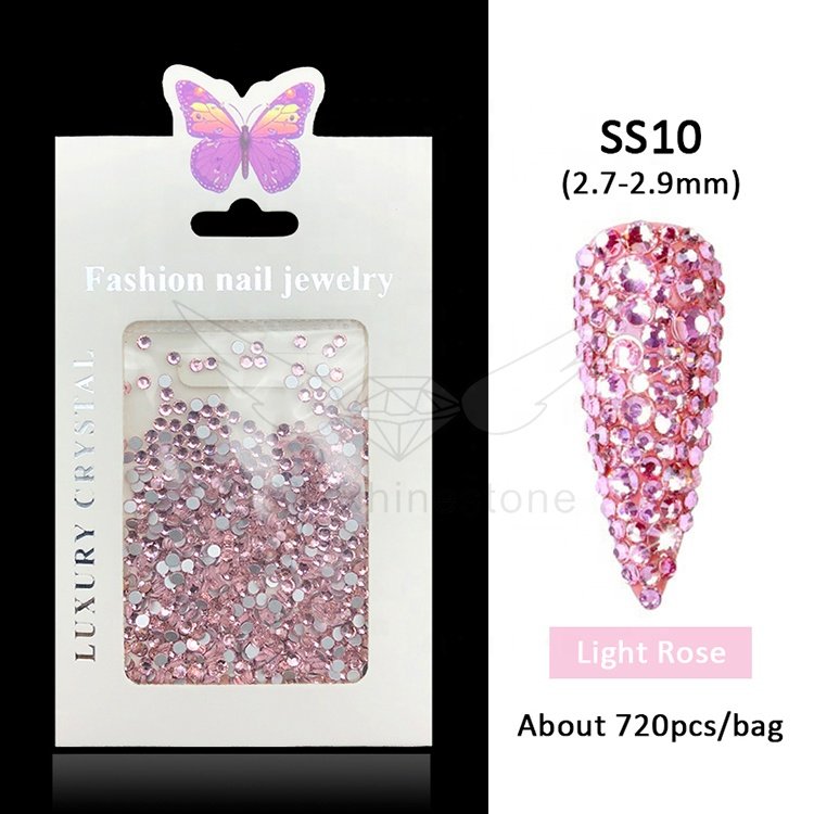 CY Pink Purse Flat Glass Nail Crystal Back Art Stone Non Hotfix Light Rose Rhinestone