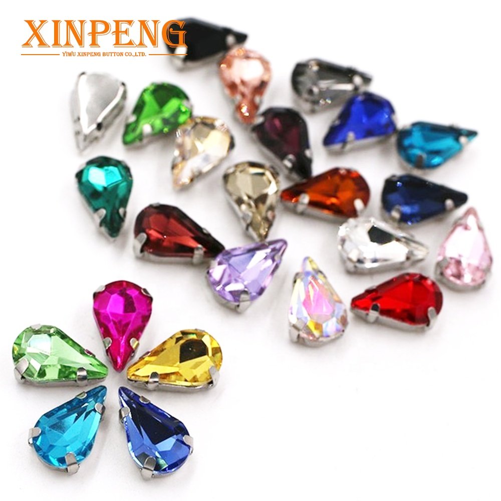 High Quality DIY Rhinestones Drop Shape Glass Flatback Sewing Crystal Rhinestones With Claws
