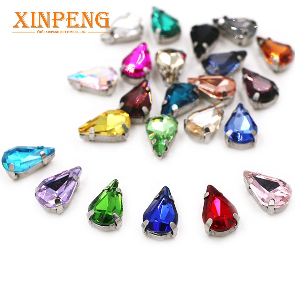 High Quality DIY Rhinestones Drop Shape Glass Flatback Sewing Crystal Rhinestones With Claws