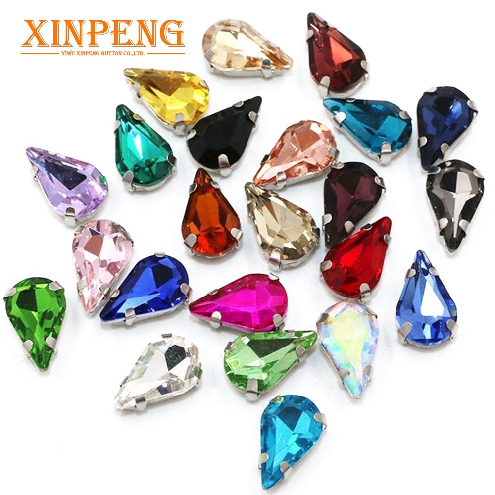 High Quality DIY Rhinestones Drop Shape Glass Flatback Sewing Crystal Rhinestones With Claws