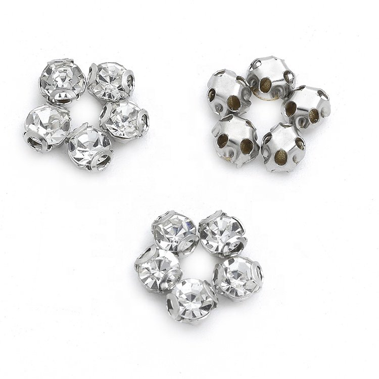 Wholesale high quality hand sewn 3 4 5 6 7 8 10mm 2D type claw drill rhinestone clothing attachment rhinestones with claws