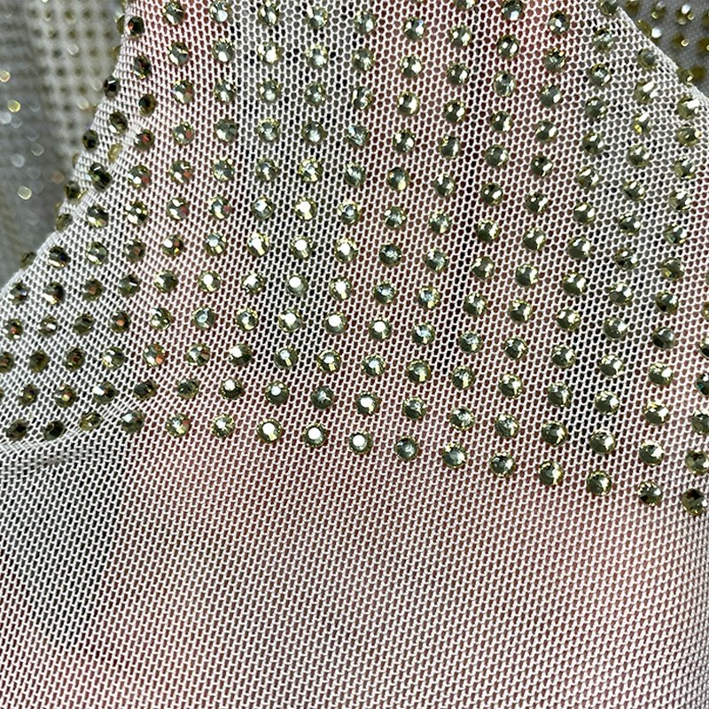 FB002 New design Stretch elastic tulle fabric crystal glass rhinestone fabric with stones for dress