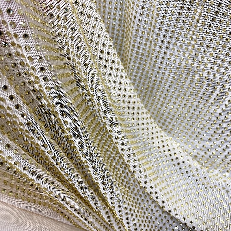 FB002 New design Stretch elastic tulle fabric crystal glass rhinestone fabric with stones for dress