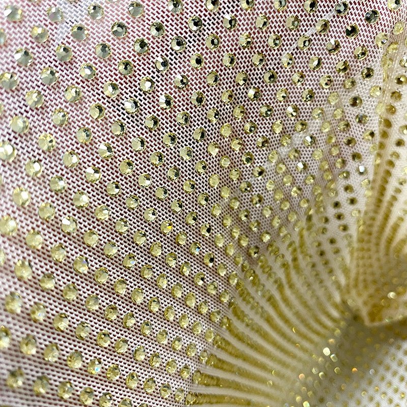 FB002 New design Stretch elastic tulle fabric crystal glass rhinestone fabric with stones for dress