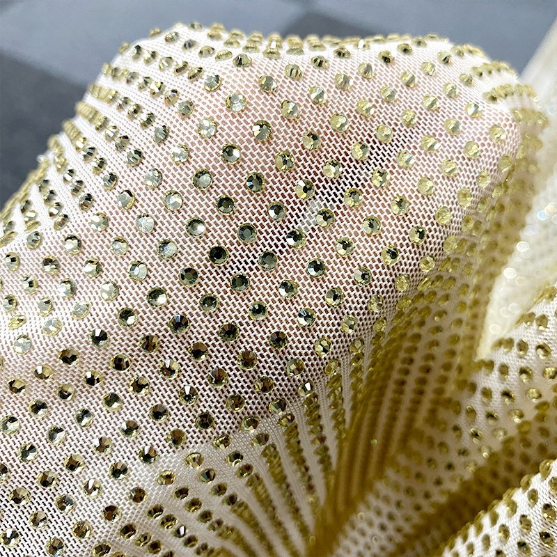 FB002 New design Stretch elastic tulle fabric crystal glass rhinestone fabric with stones for dress