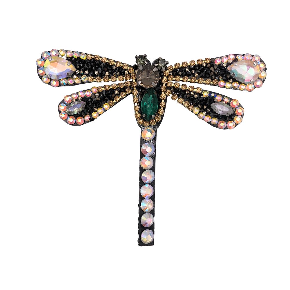 Snake Sew-on Patch for Clothing Shoes Hats and Bags Rhinestone Sequined Appliques Colorful Dragonfly Patches Golden High Quality