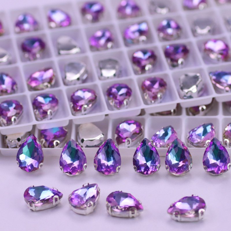 SZ 10*14mm Wholesale Pear Drop Gemstone Claw Setting Glass Rhinestones With Sew on Stone Clothing DIY Jewelry Accessories