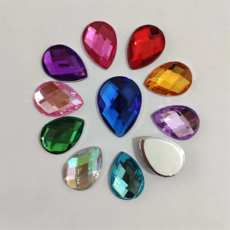 Wholesale Colorful 18x13mm Flat Back Teardrop Acrylic Rhinestones Gems for Jewelry Making