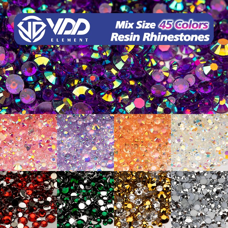 VDD 30/100g Mix Size 2-6mm Resin Rhinestone Crystal Color AB Flatback Plastic Wholesale DIY Nail Art Crafts Decoration CS-Series