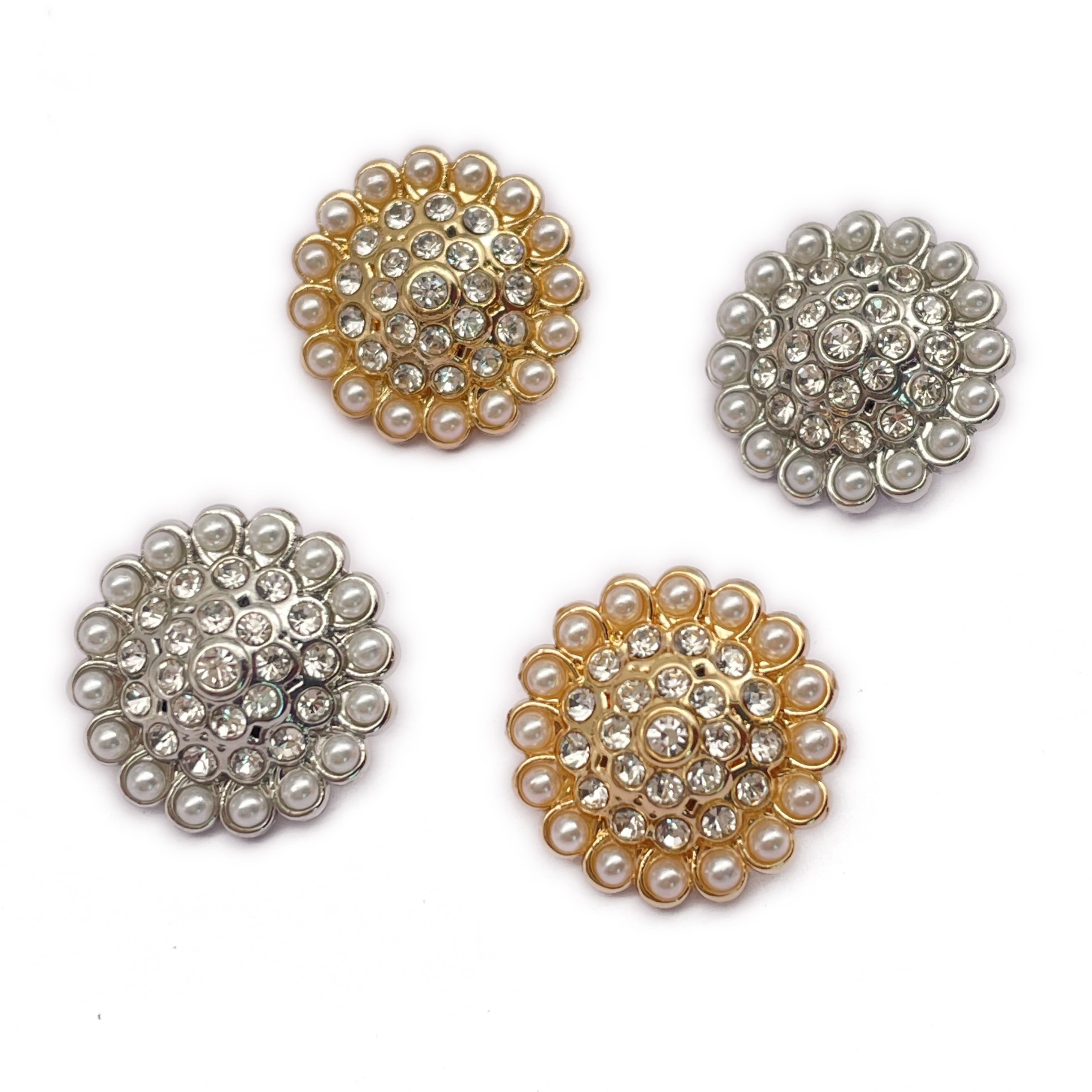 18mm New Design Luxury Rhinestones And Pearl Shank Button Zinc Alloy Shank Button For Women Coat
