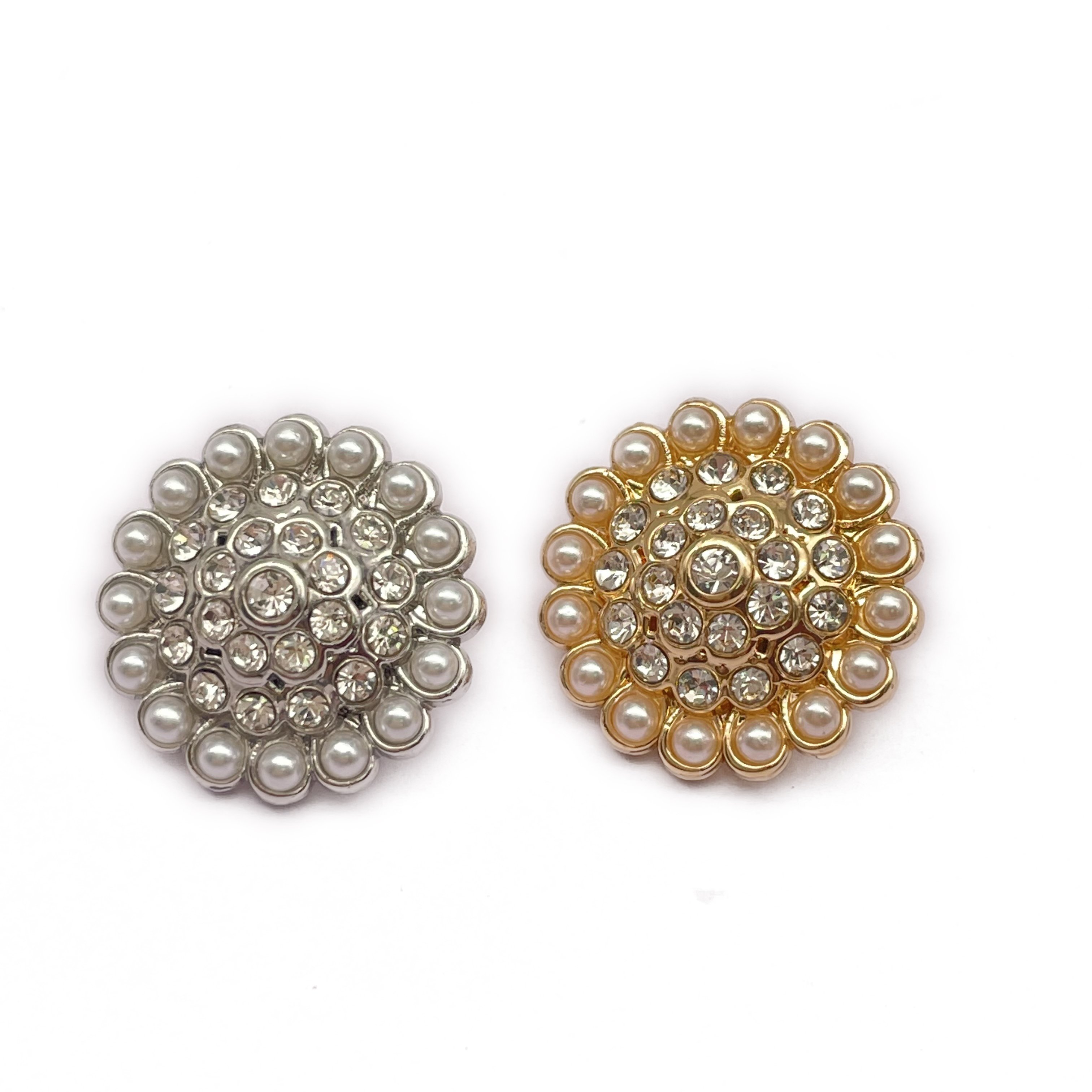 18mm New Design Luxury Rhinestones And Pearl Shank Button Zinc Alloy Shank Button For Women Coat