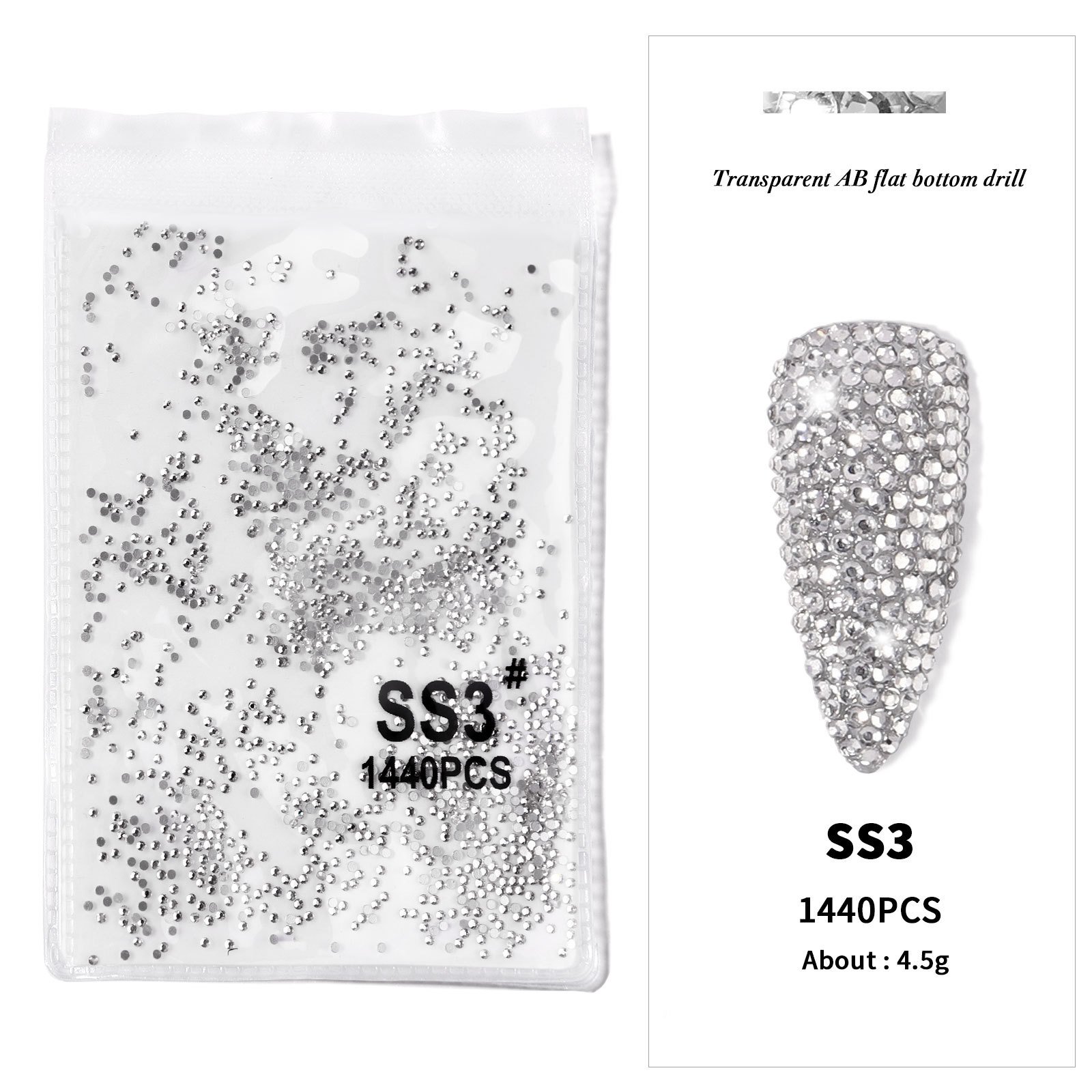 Professional 3D Glass Gems Nails Art Decoration Clear AB SS3-SS10 Mix Size Crystal Flat Back Nail Rhinestones