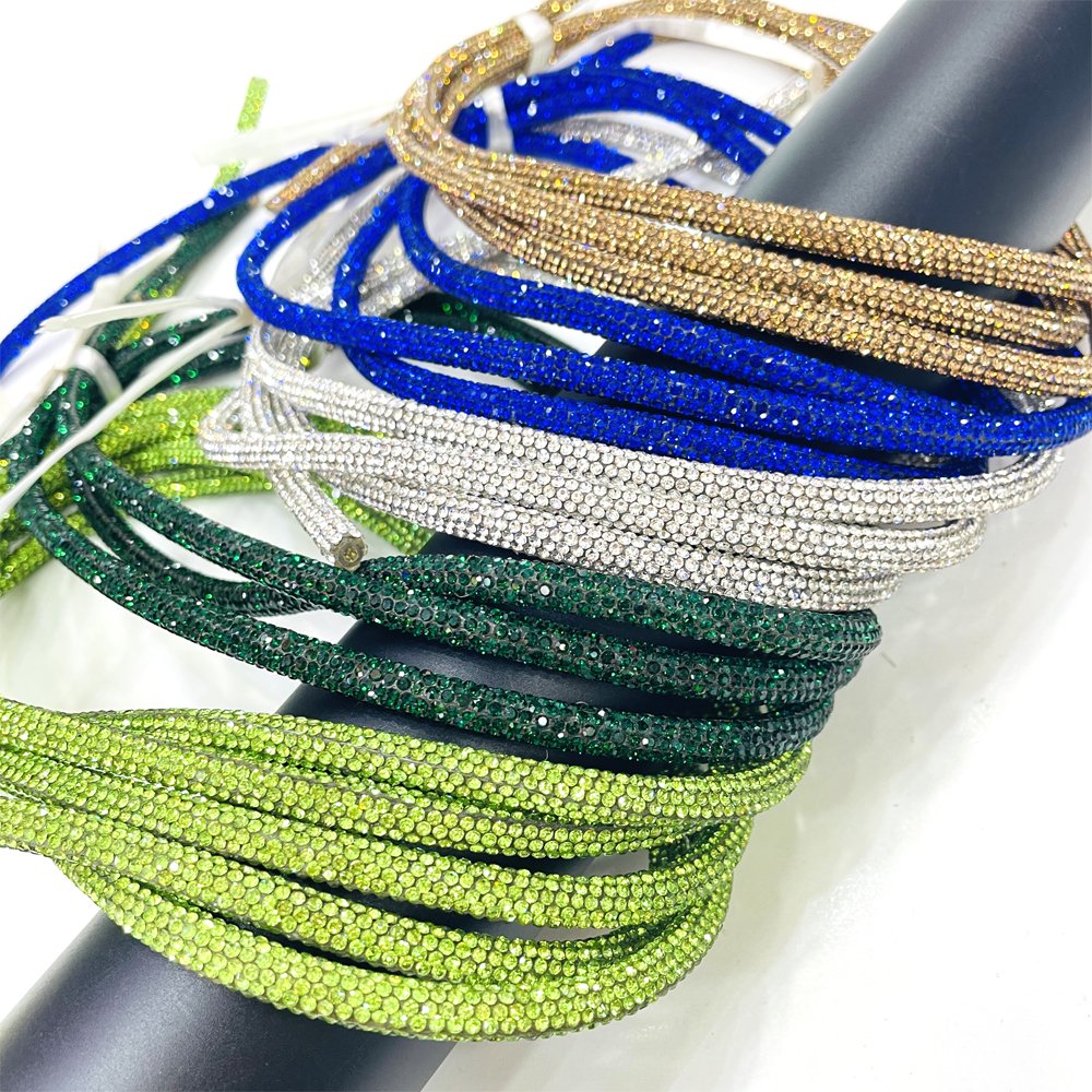 RE001 Custom shiny round cotton core crystal tube rope rhinestone rope for decoration