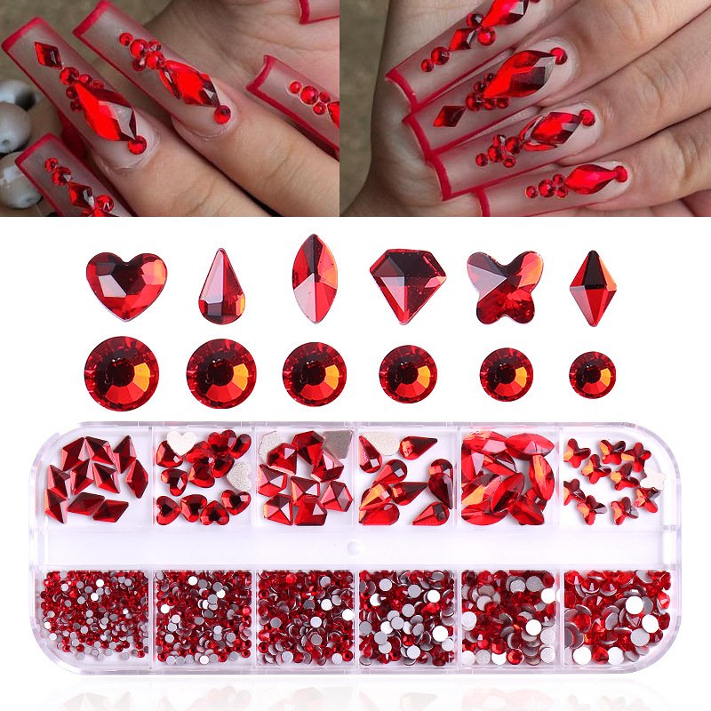 Best Seller 12 Grid AB kit Nail Stone Nail Rhinestones Crystal Multi Shape Glass Diamonds nail charms in bulk Decoration
