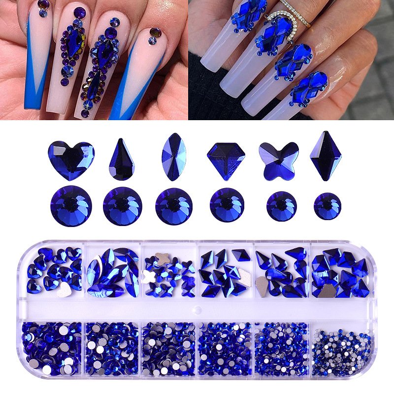 Best Seller 12 Grid AB kit Nail Stone Nail Rhinestones Crystal Multi Shape Glass Diamonds nail charms in bulk Decoration